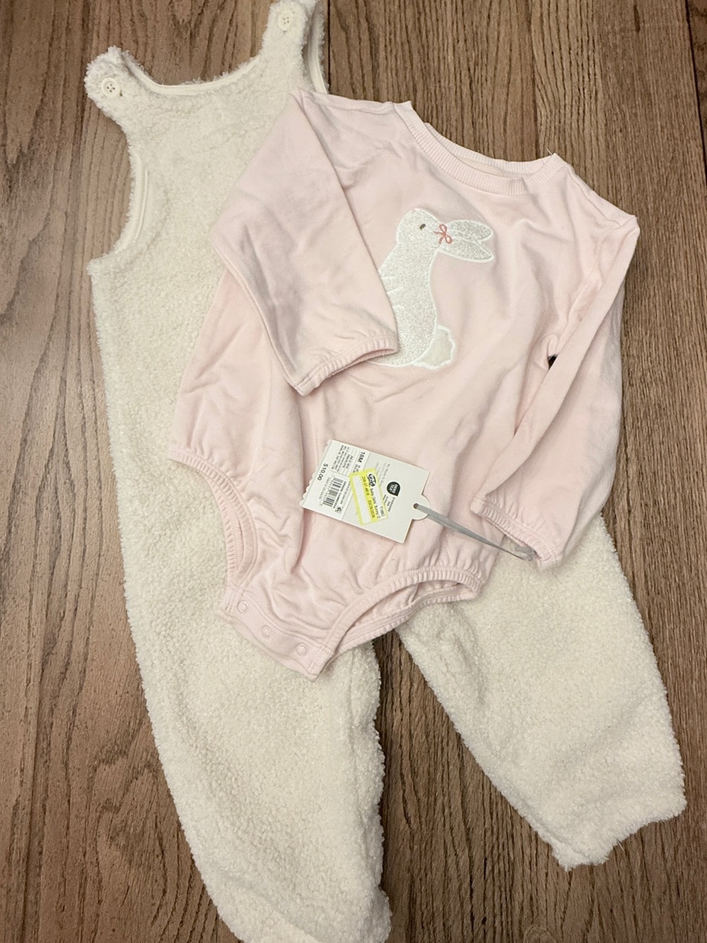 NEW Sz 18 cloud island Pink Bunny Bodysuit w/ Cream Sherpa Overalls SUPER SOFT W
